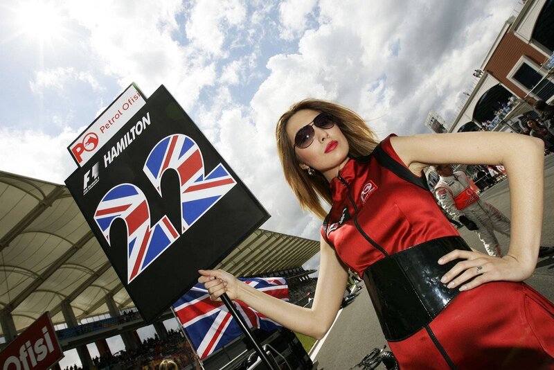 Hamilton grid girl at race
