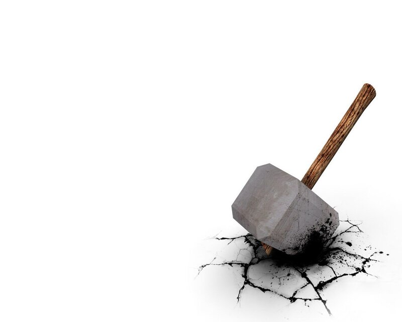 Hammer Breaking Surface — White, Dramatic, 3d Render, Cracked Ground, Gray