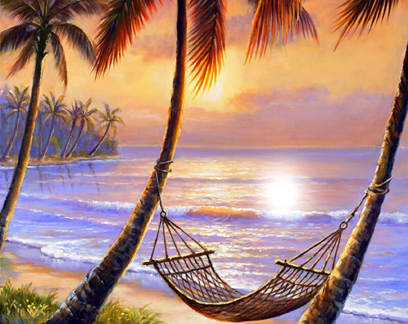 Hammock Between Palm Trees — Orange, Serene