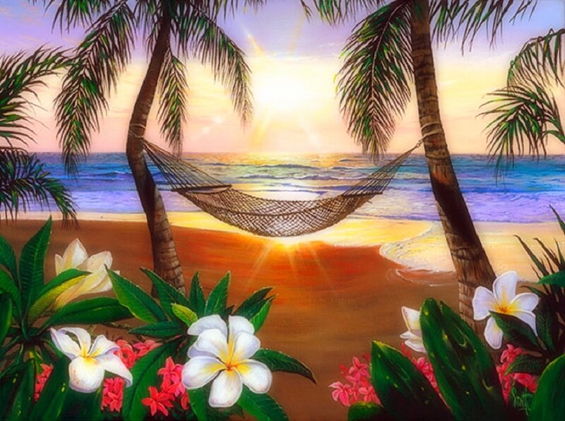 Hammock Between Palm Trees — Yellow, Serene