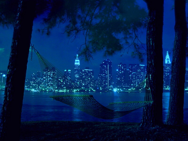 Hammock Between Trees — Blue, Serene, Night