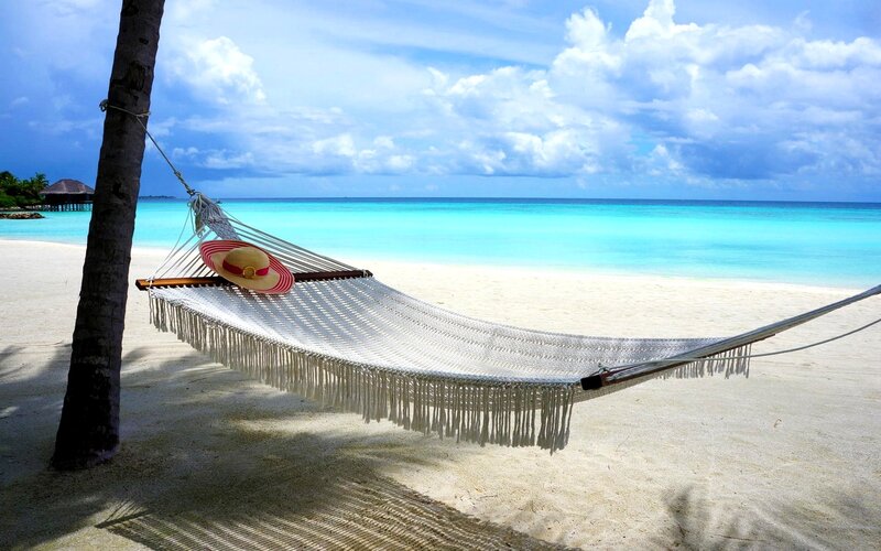 Hammock on Beach — Blue, Serene, Afternoon, Photograph, Hat