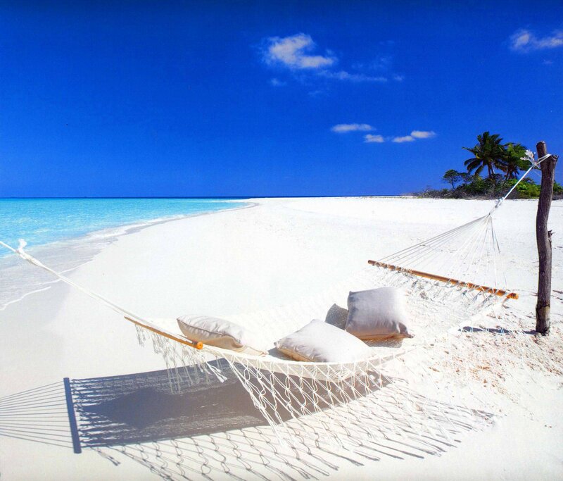 Hammock on Beach — Blue, Serene, Afternoon, Photograph, Pillows