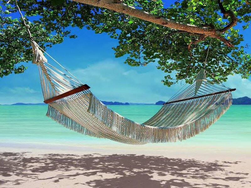 Hammock on Beach — Blue, Serene, Afternoon, Photograph