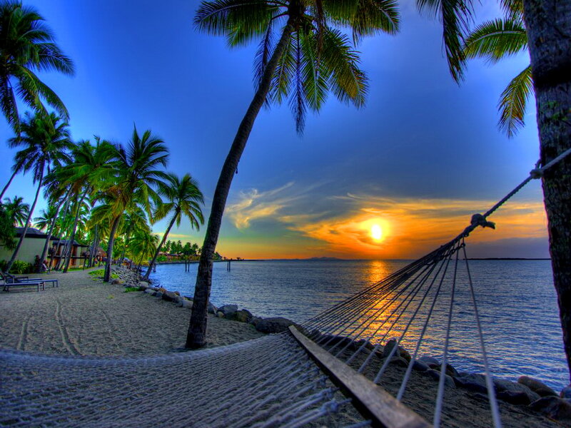 Hammock on Beach — Blue, Serene, Sunset
