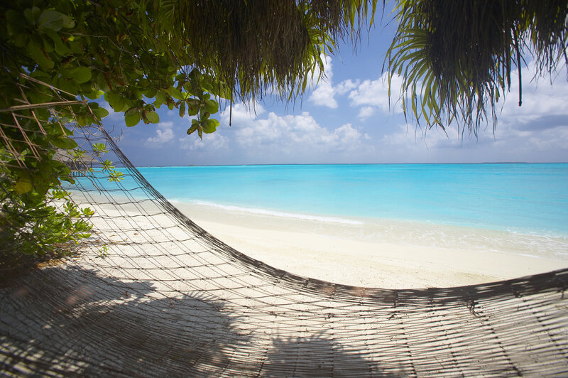 Hammock on Tropical Beach — Blue, Serene, Afternoon, Photograph, Palm Trees, Ocean