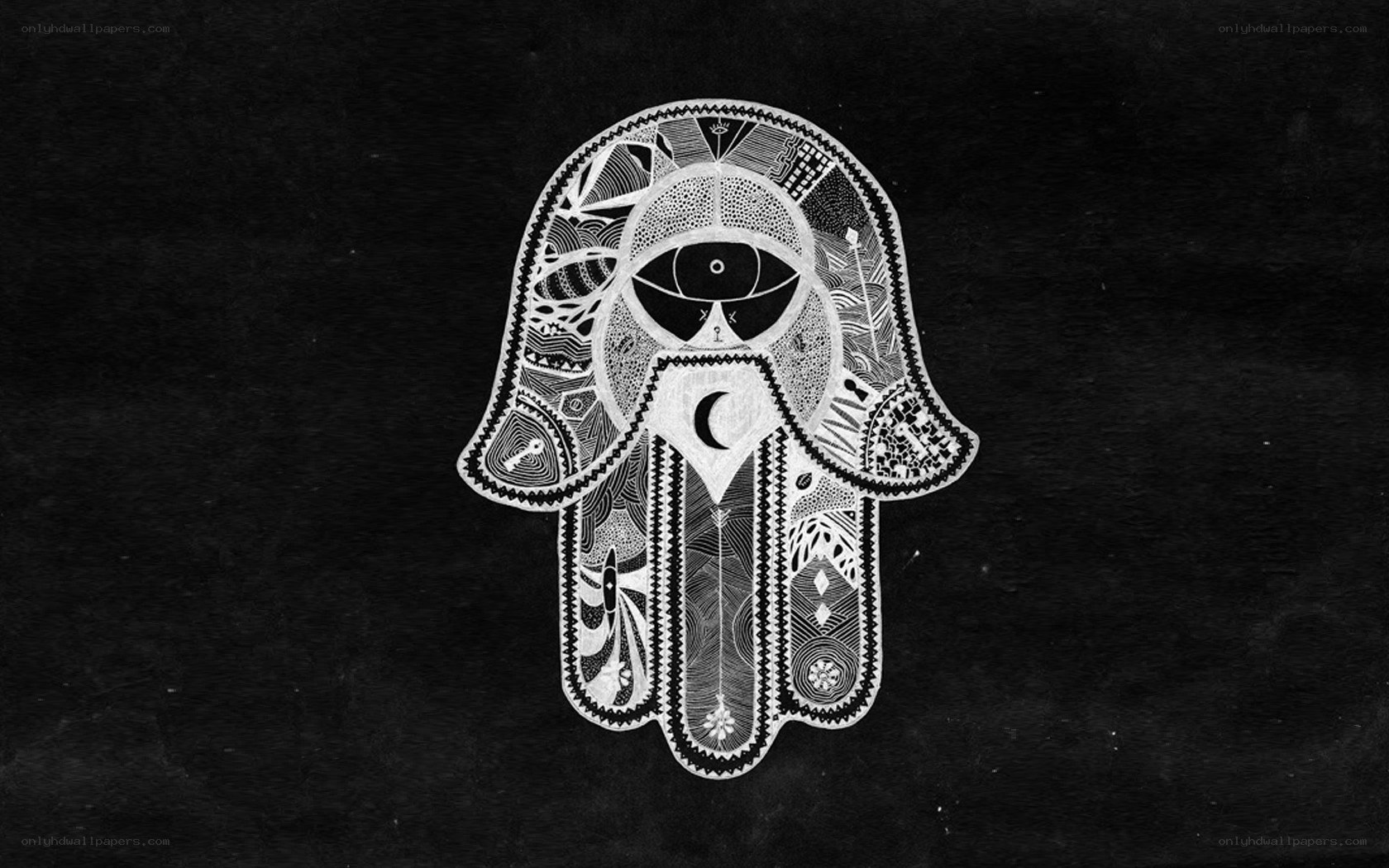 Hamsa hand with eye and moon