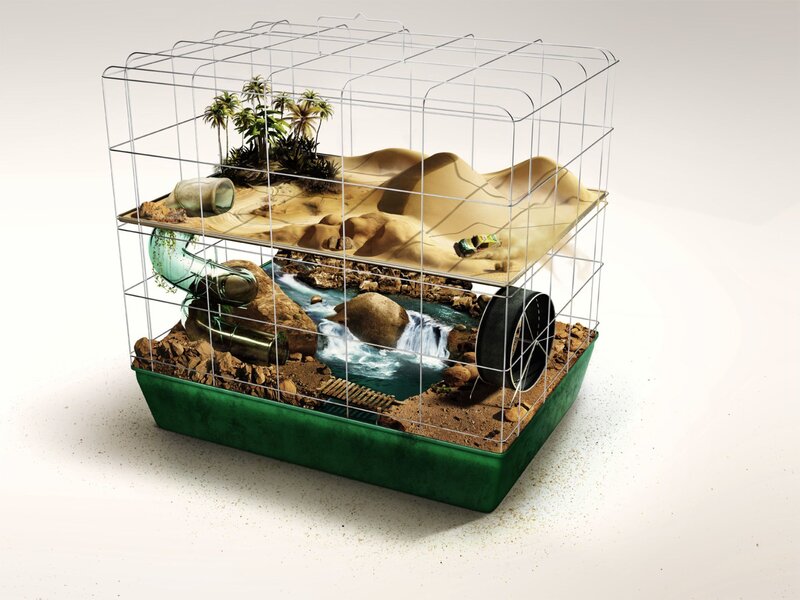 Hamster Cage with Desert and River