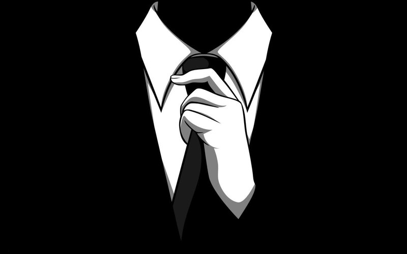 Hand Adjusting Tie — Black, Dramatic, Vector Art