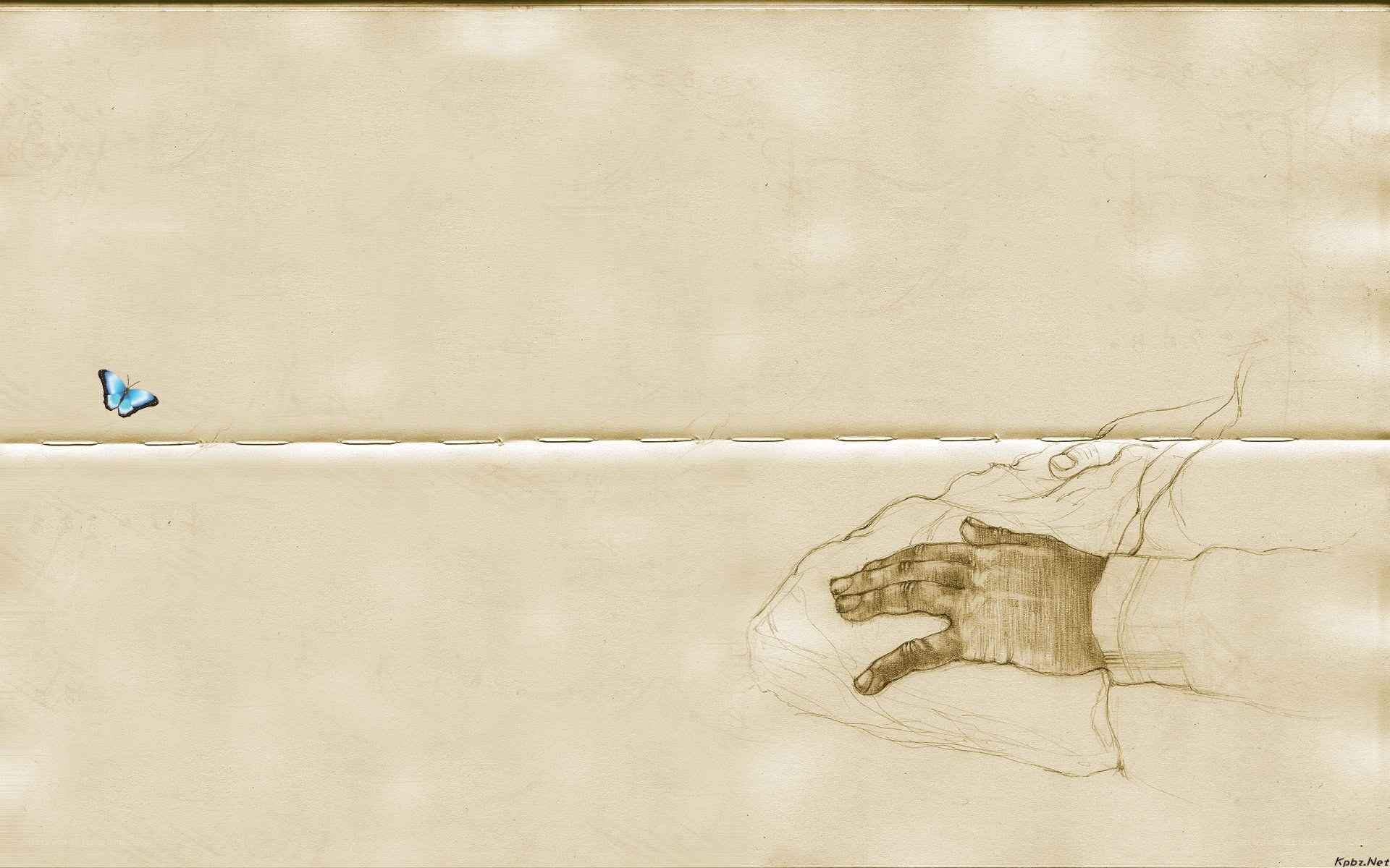 Hand and butterfly on paper