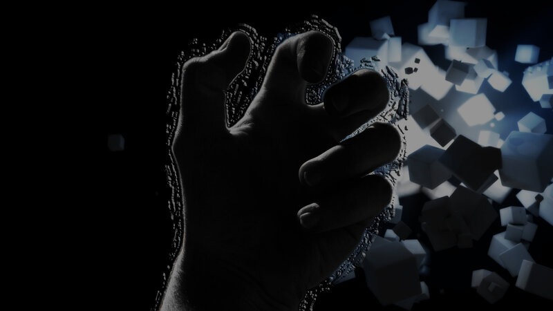 hand breaking digital cubes