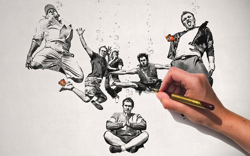 hand drawing people underwater