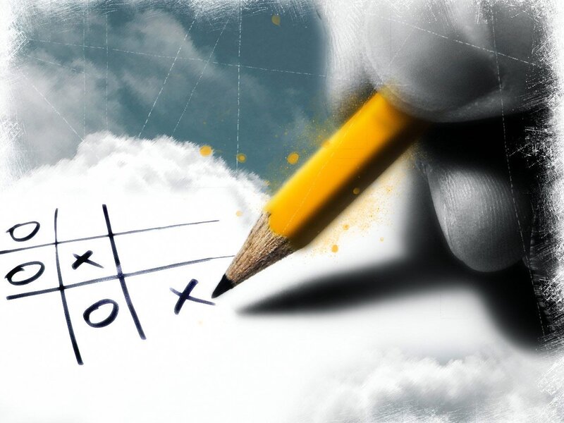 Hand drawing tic-tac-toe on cloud
