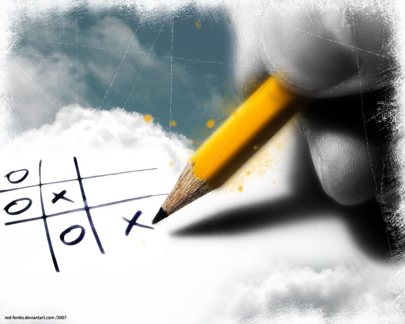 Hand drawing tic-tac-toe on clouds