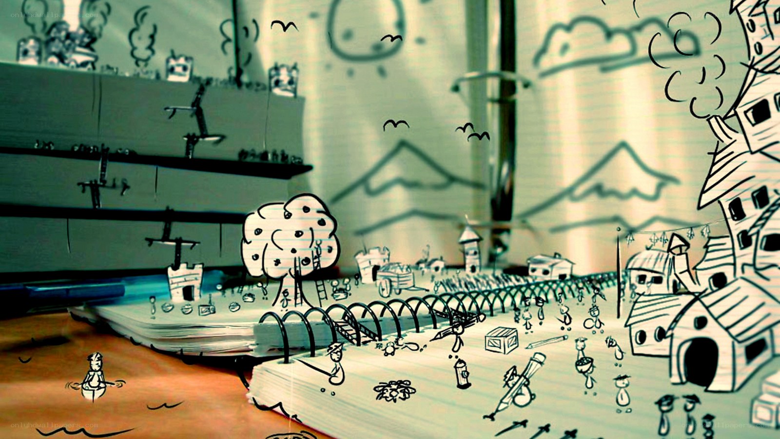 hand-drawn village scene