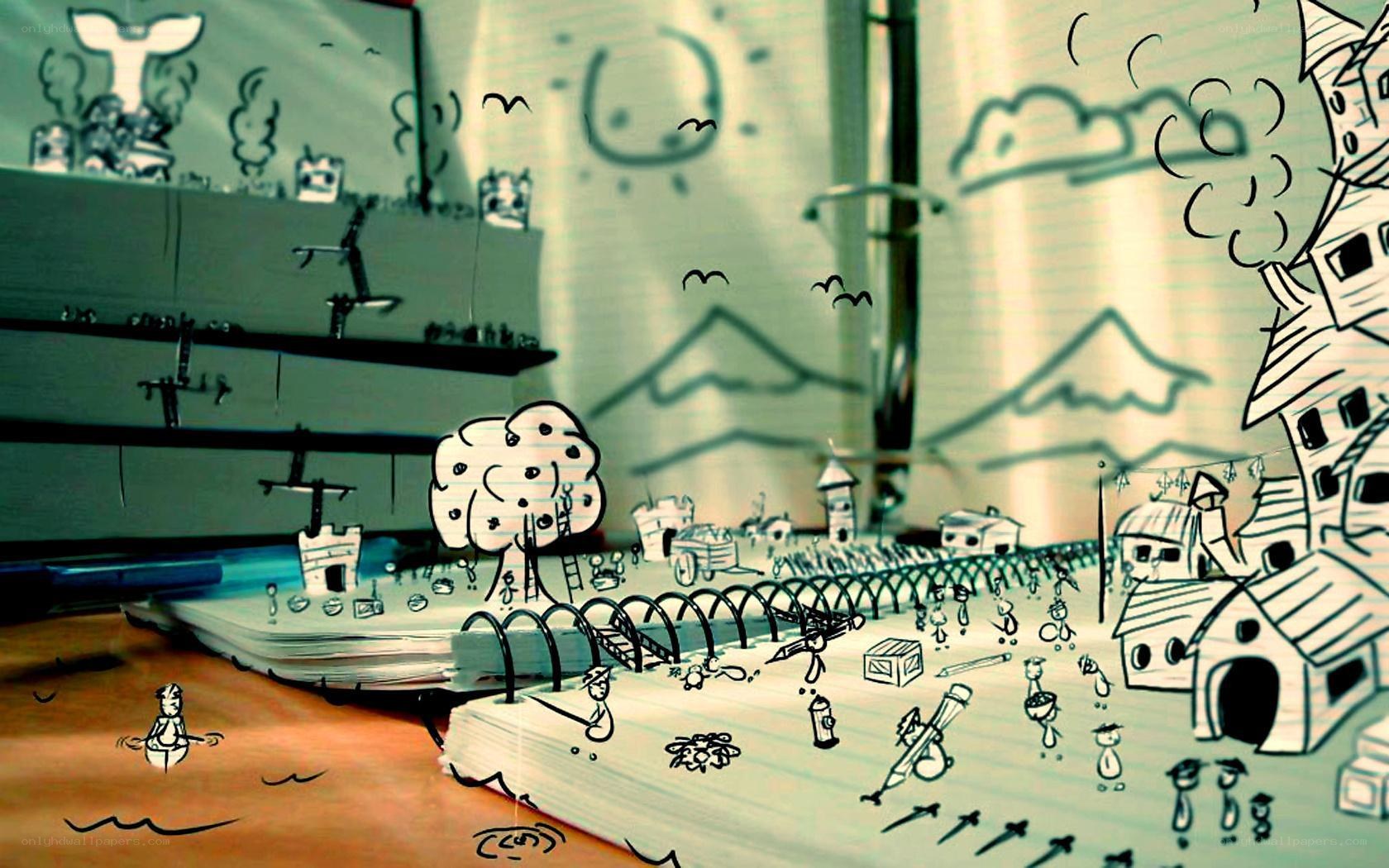 hand-drawn village scene