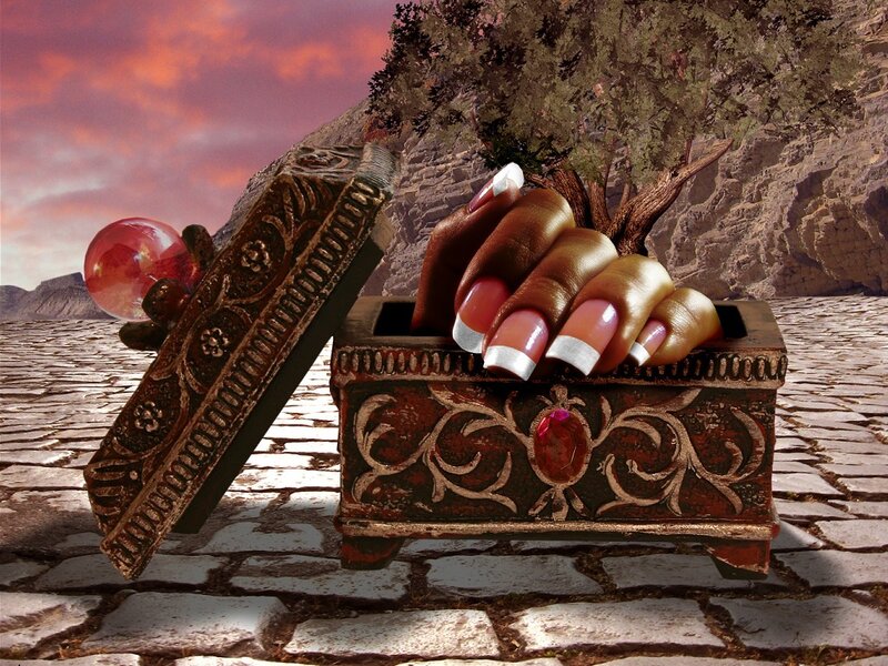 hand emerging from ornate box