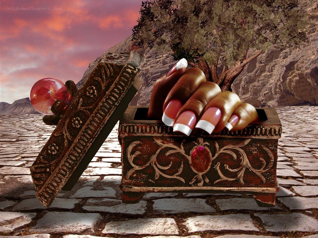 hand emerging from ornate box