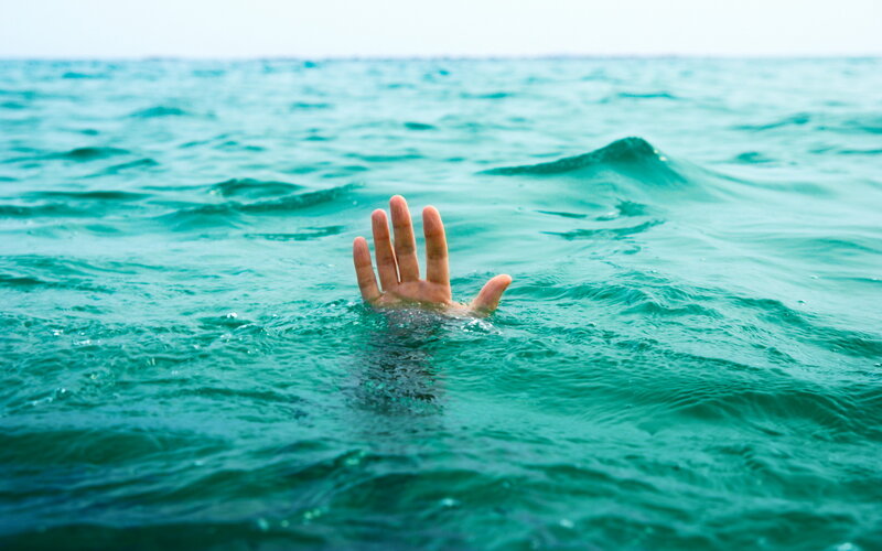 Hand Emerging from Water — Teal, Dramatic, Photograph
