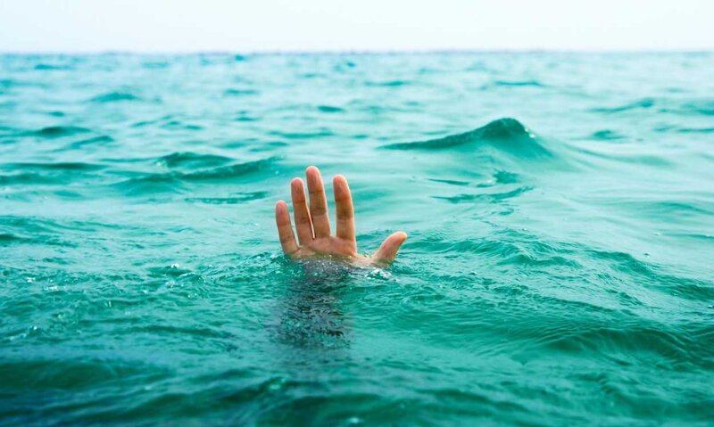 Hand Emerging from Water — Teal, Dramatic