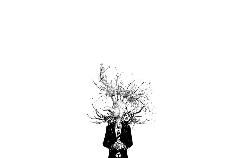 hand-headed figure with sprouting forms