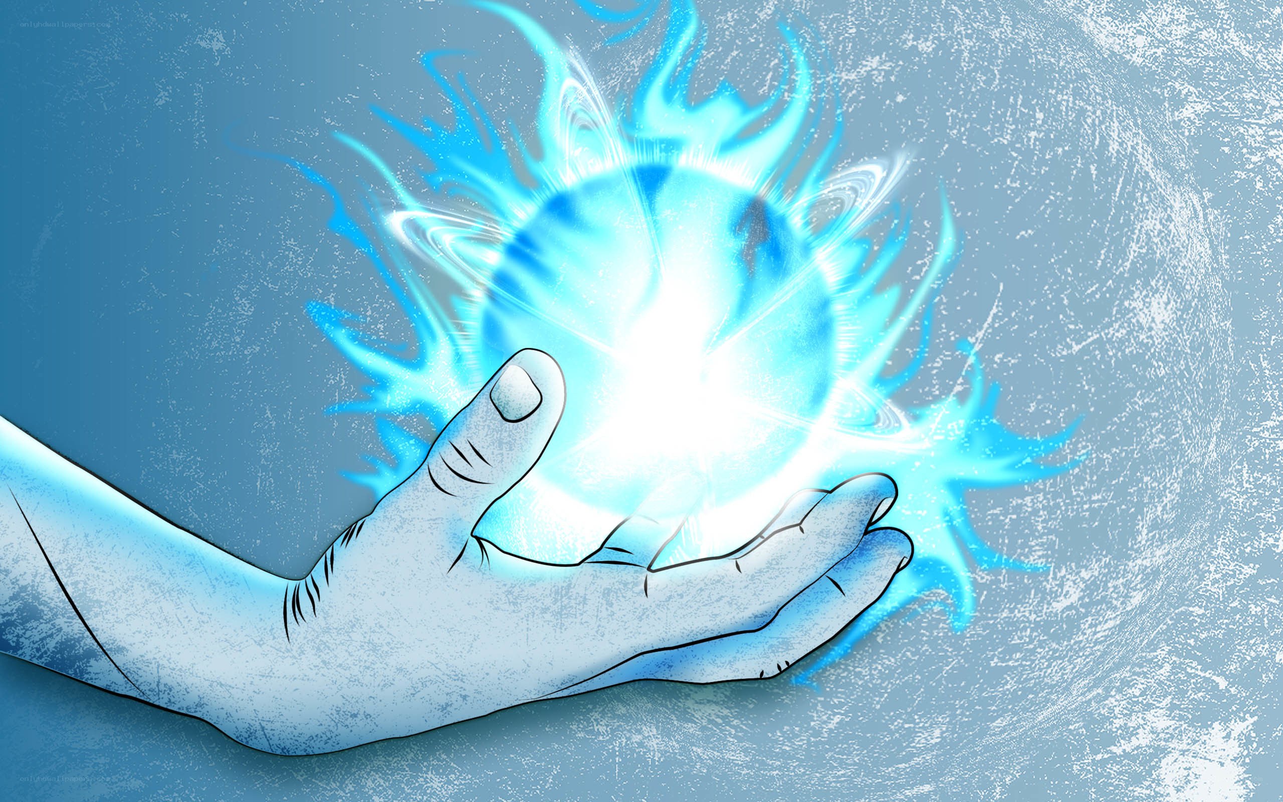 hand holding a blue energy orb