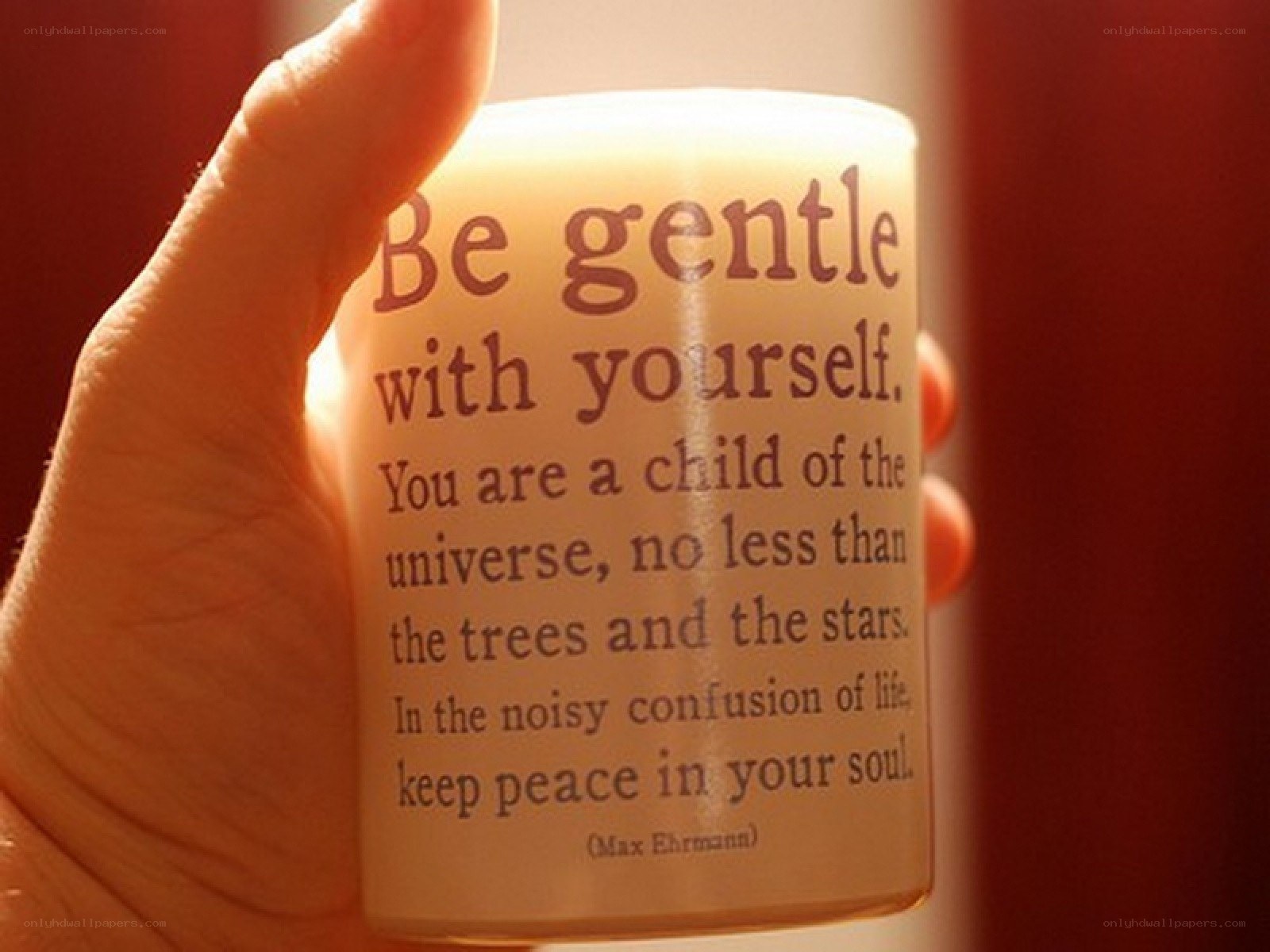 Hand holding a candle with quote