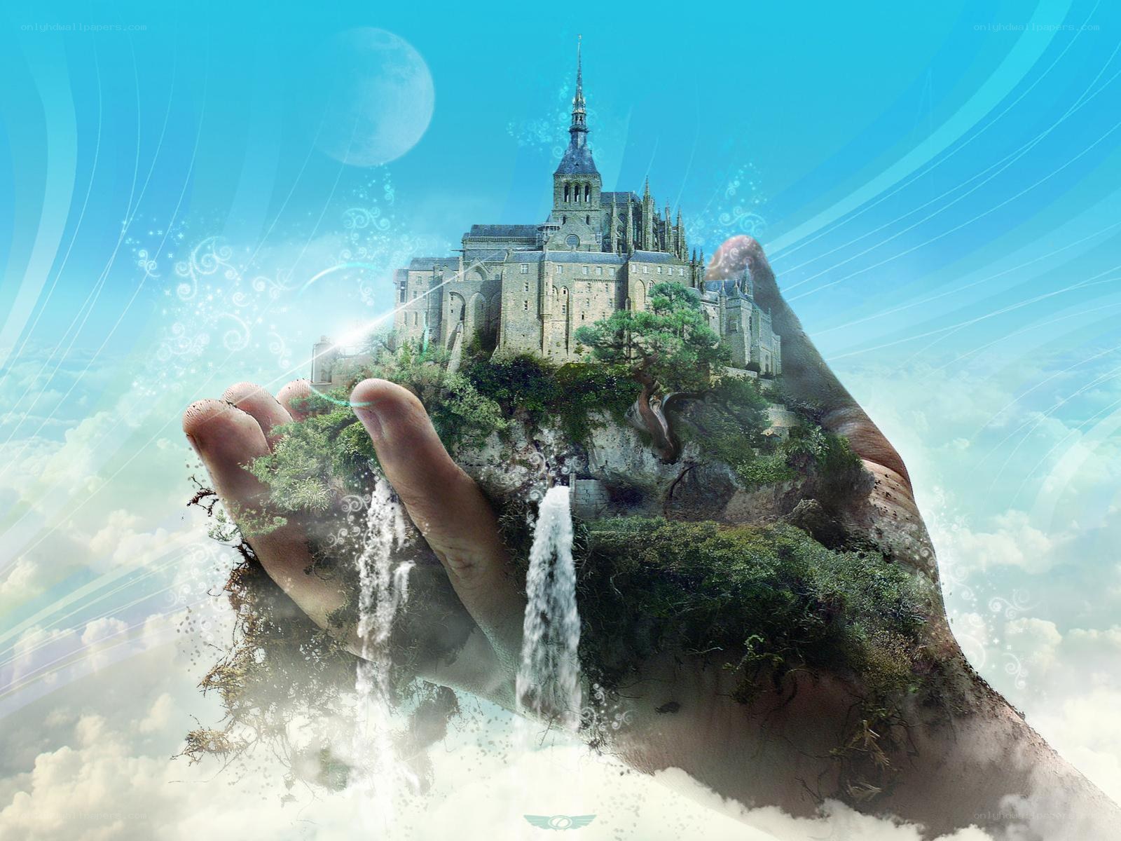 Hand holding a castle island