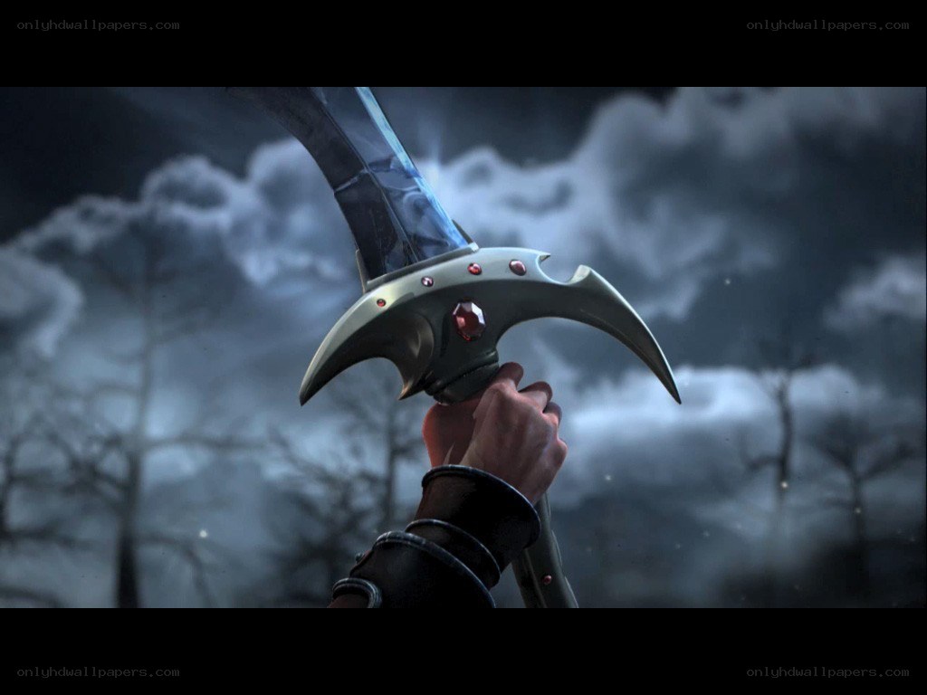 hand holding a fantasy weapon