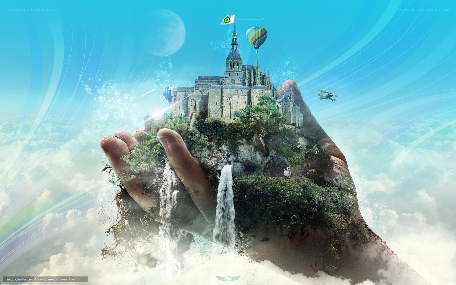 Hand holding a floating castle