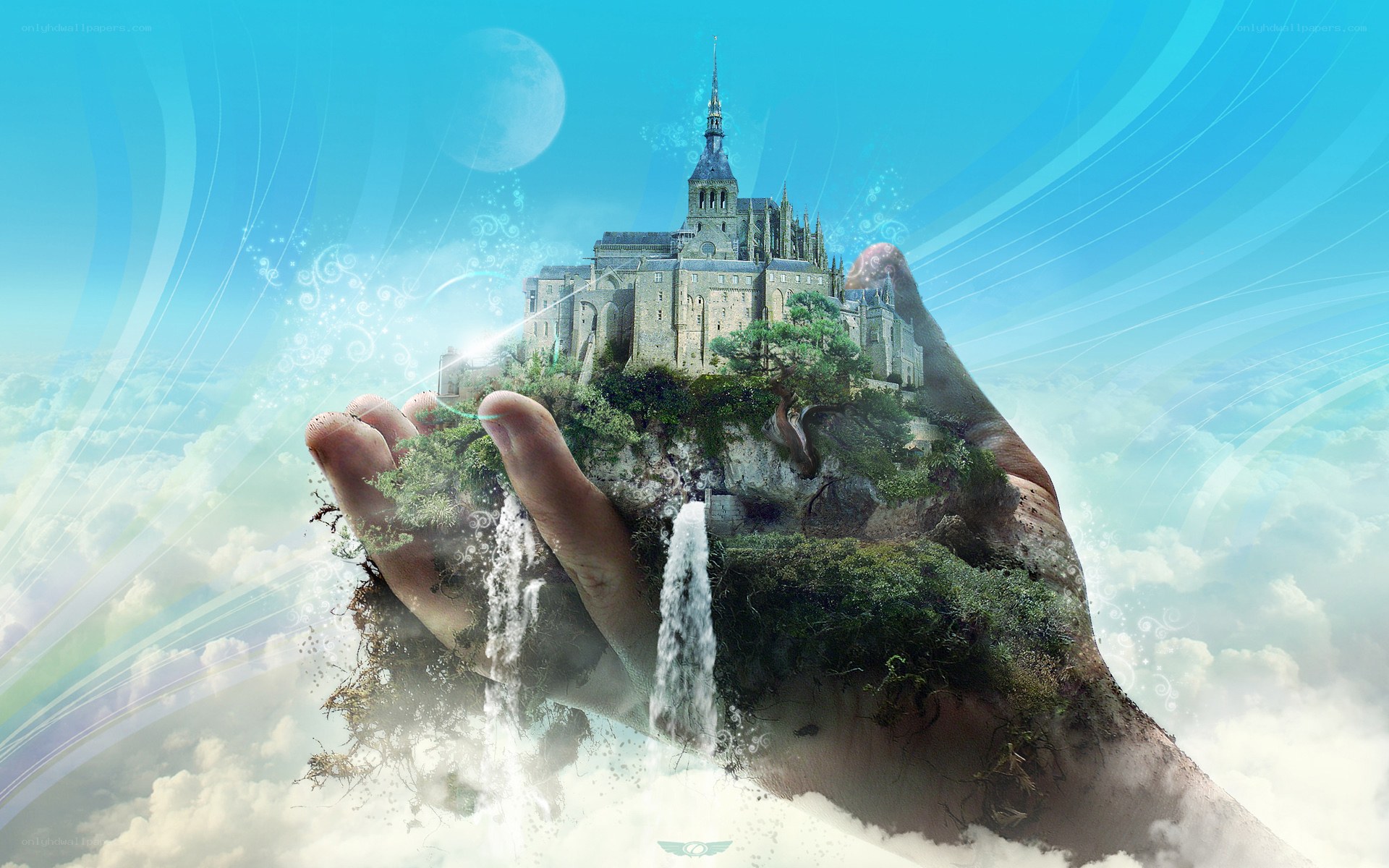 Hand holding a floating island