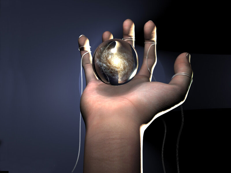 hand holding a galaxy sphere