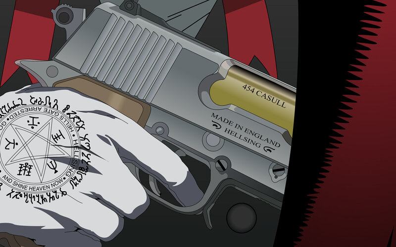 Hand holding a gun with symbols