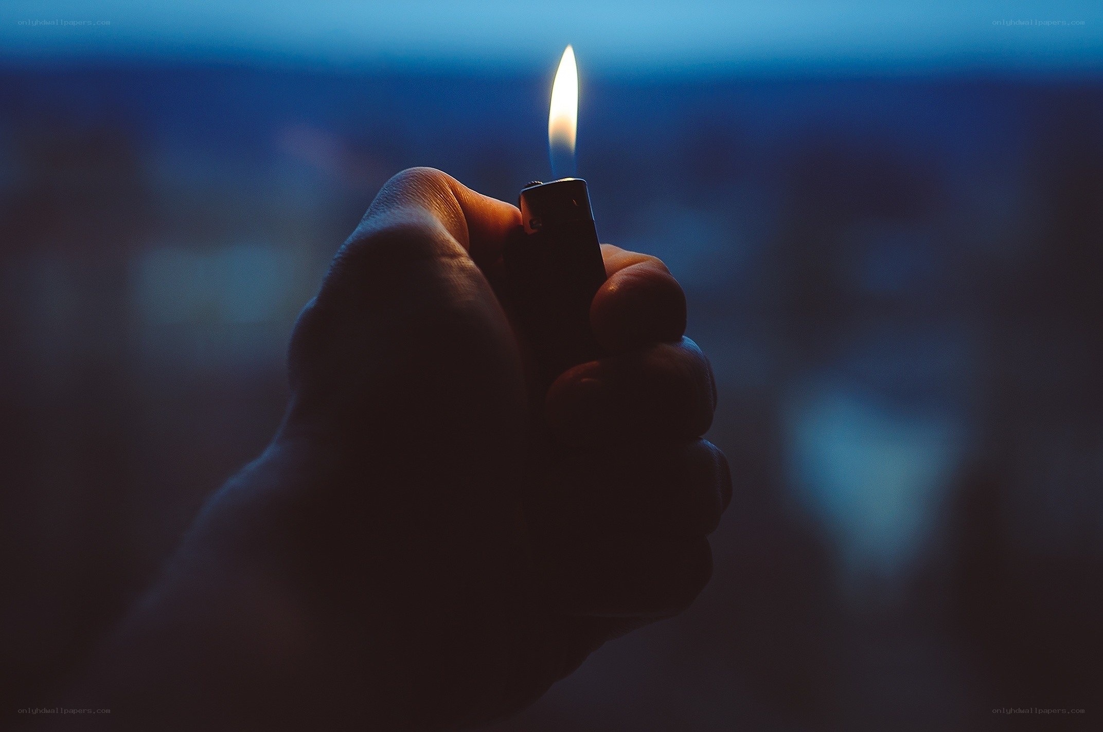 hand holding a lit lighter