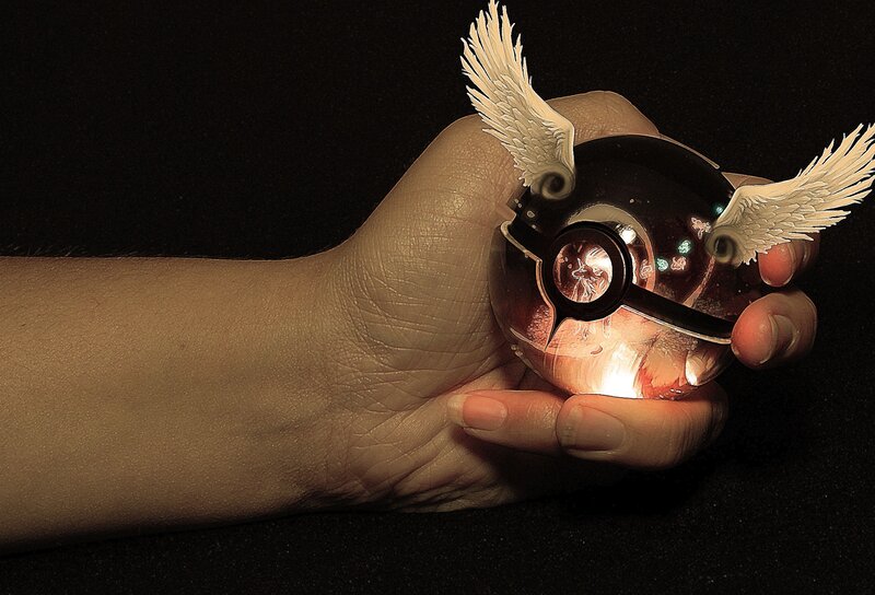 Hand Holding a Pokeball — Black, Dramatic, Digital Art