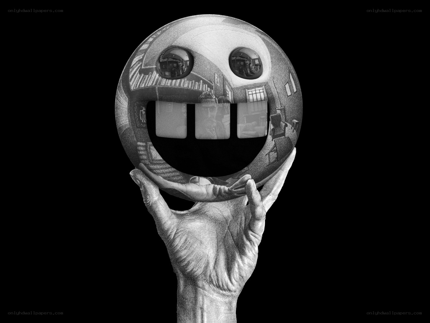 hand holding a reflective sphere
