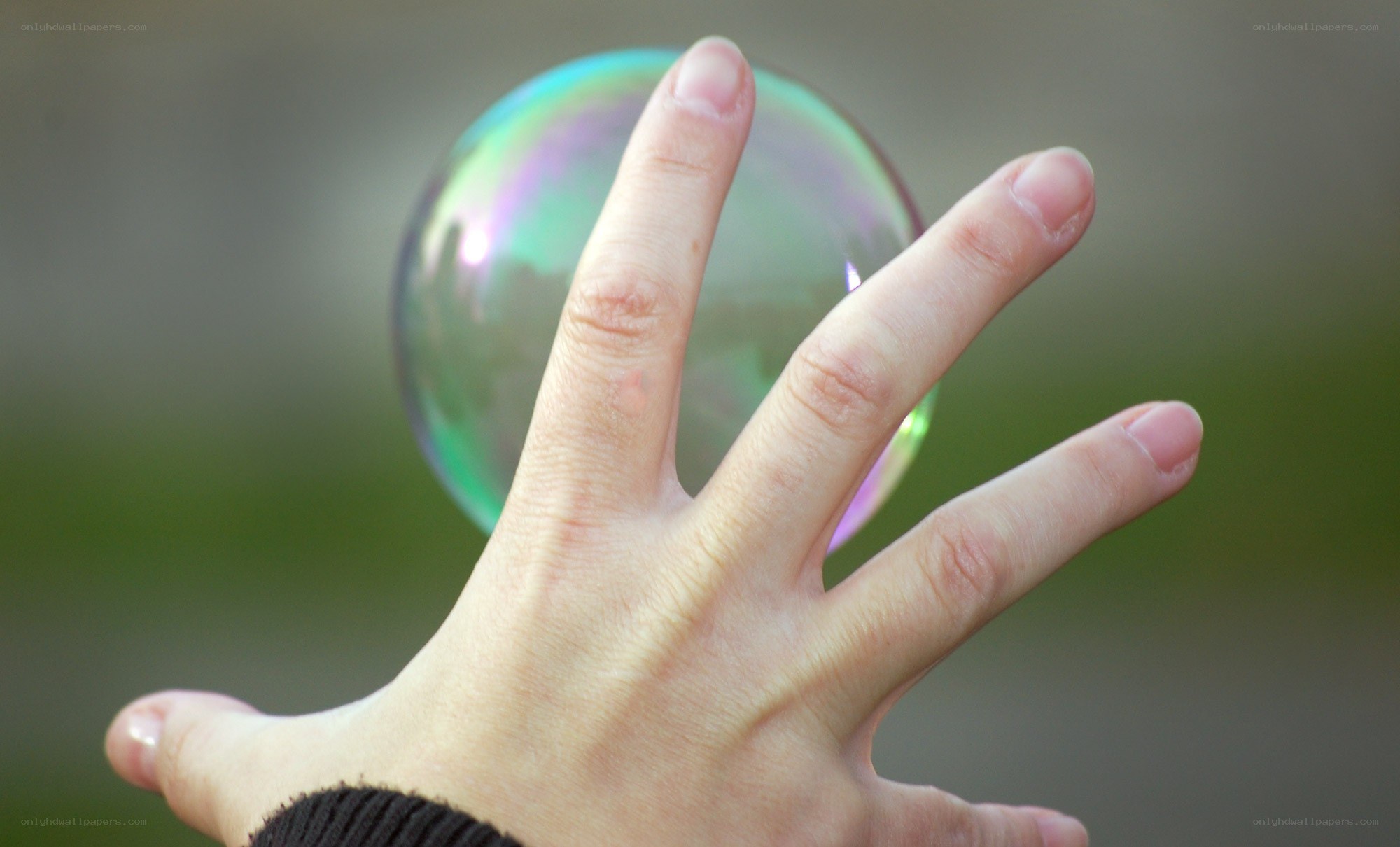 hand holding a soap bubble
