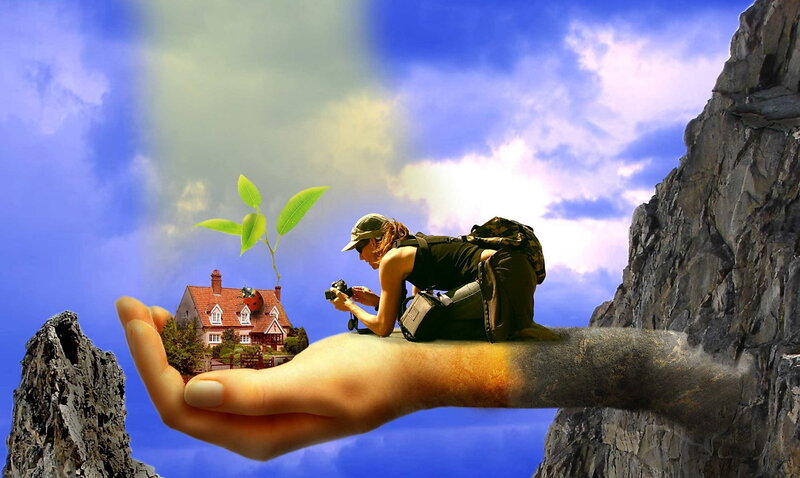 hand holding a world