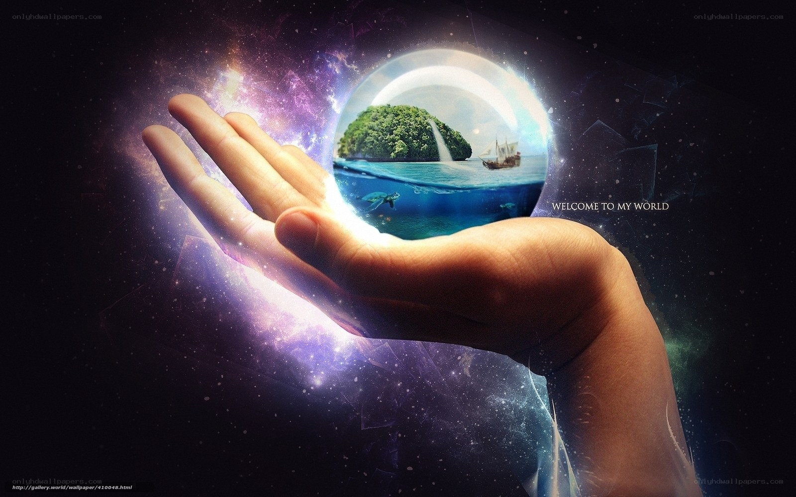 hand holding a world