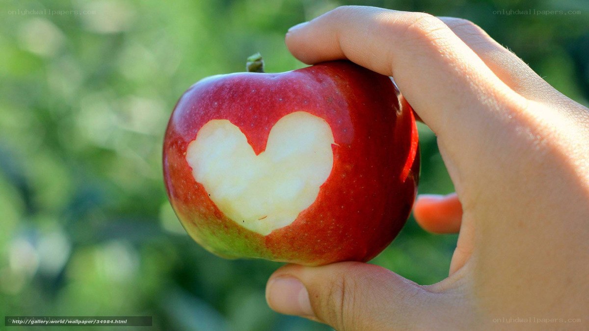 hand holding apple with heart cutout