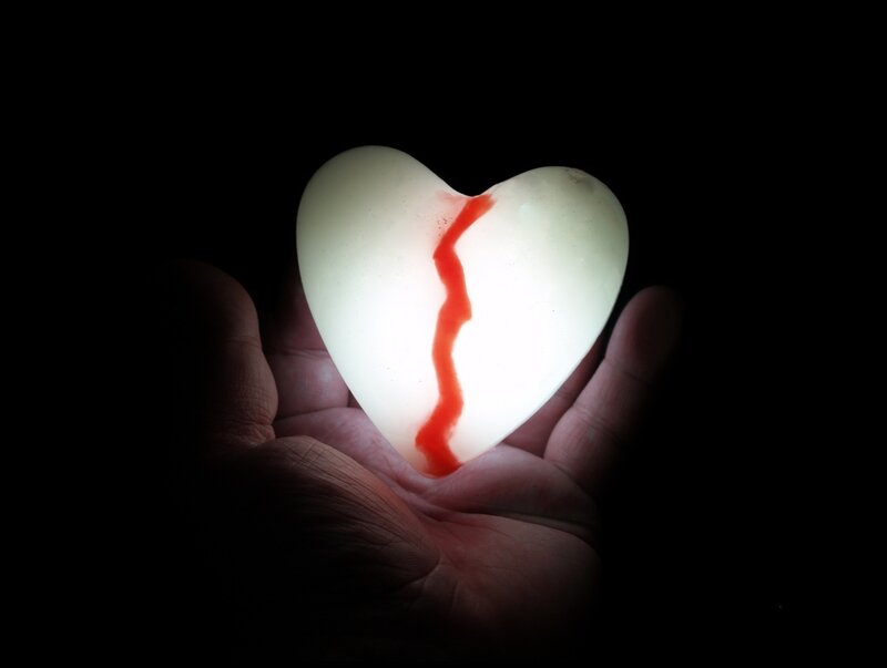 Hand Holding Broken Heart — White