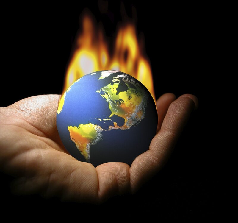 Hand Holding Burning Globe — Black