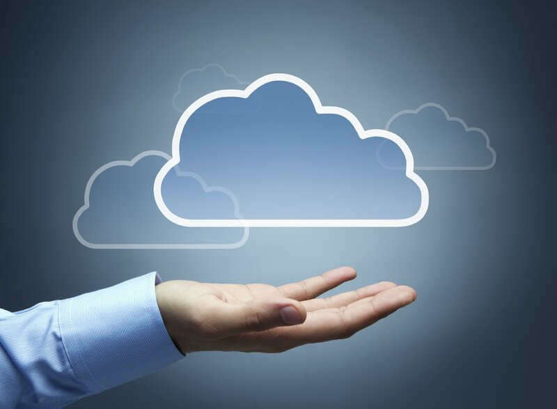 Hand Holding Cloud Icon — Blue