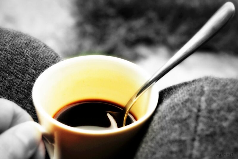 Hand Holding Coffee Cup — Black, Calm