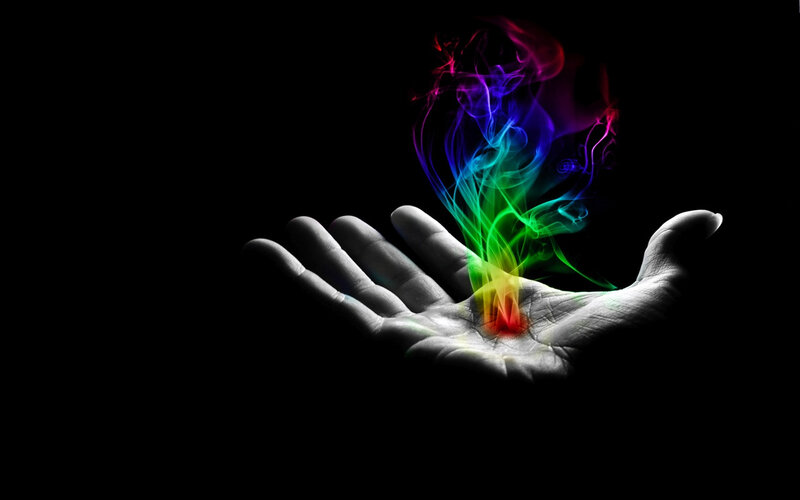Hand Holding Colorful Smoke — Black
