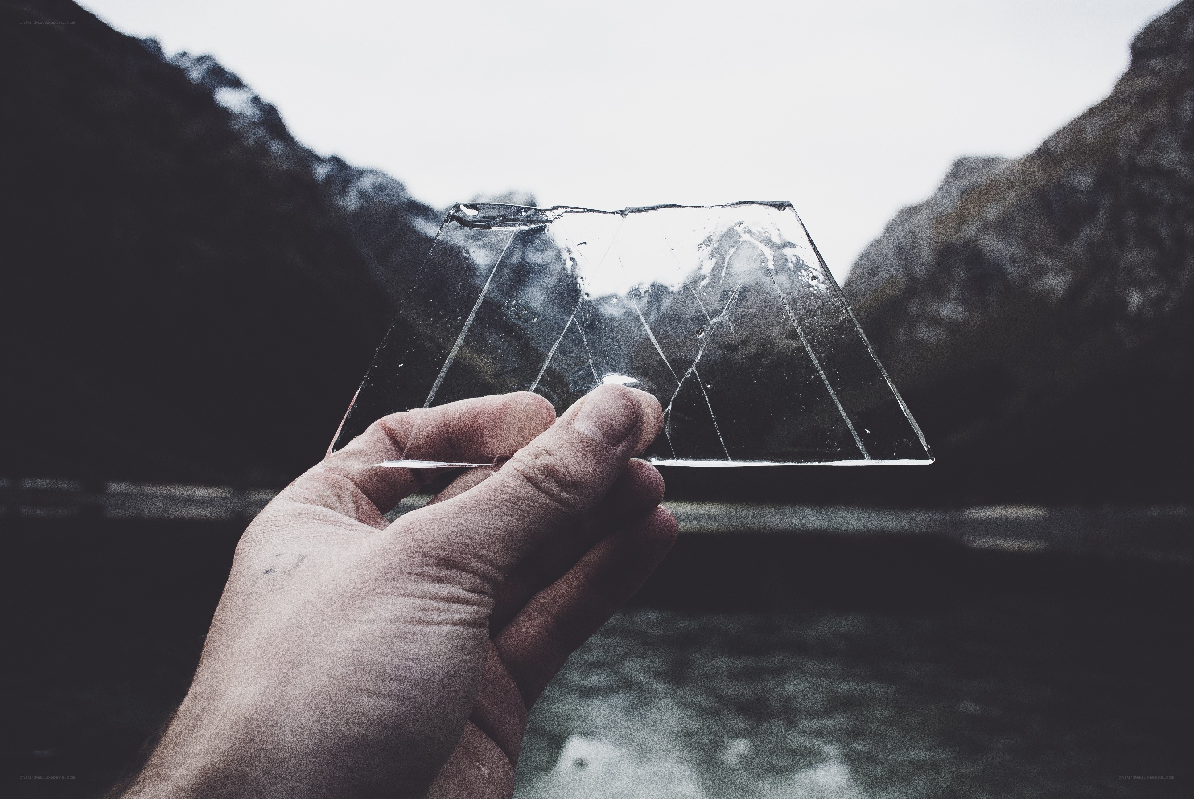 hand holding cracked ice