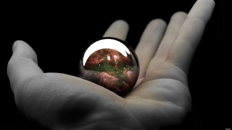 Hand Holding Crystal Ball — Black, Dramatic