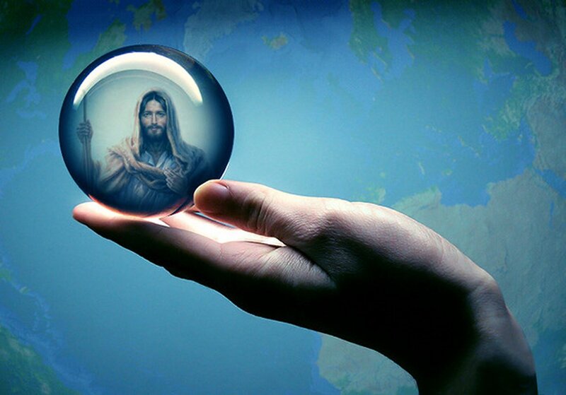 Hand Holding Crystal Ball — Blue, Serene