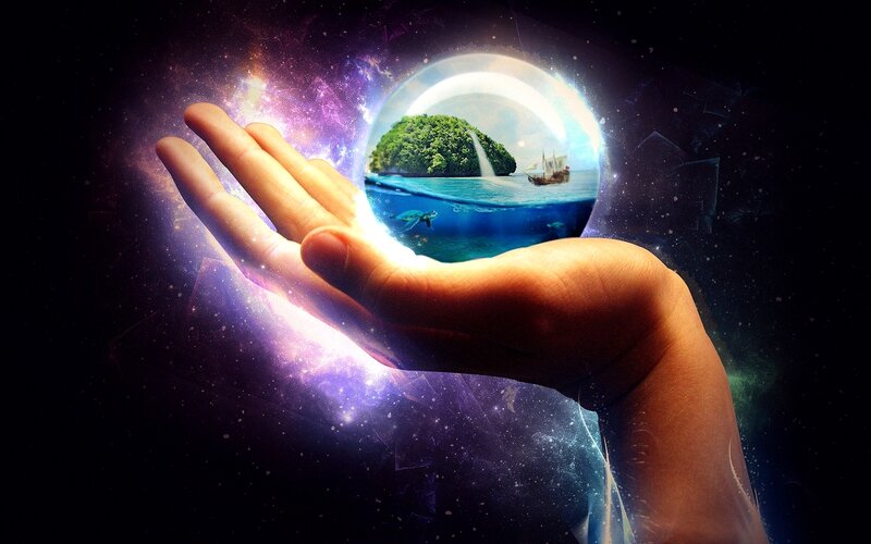Hand Holding Crystal Ball — Purple