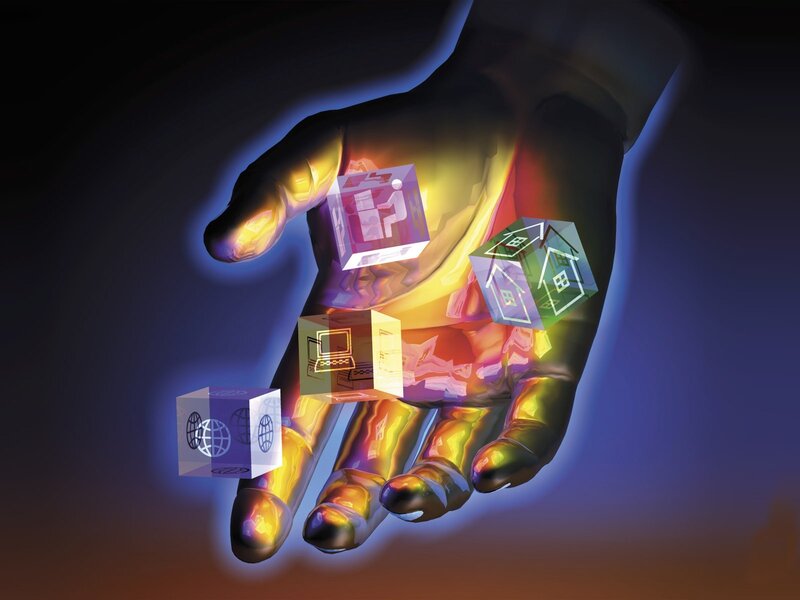 hand holding digital cubes